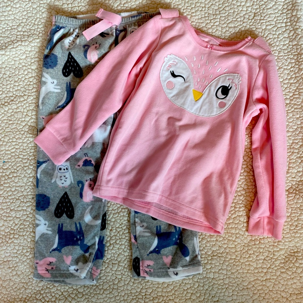 NEVER WORN little girls fleece pajamas, 4T, owl/animal print